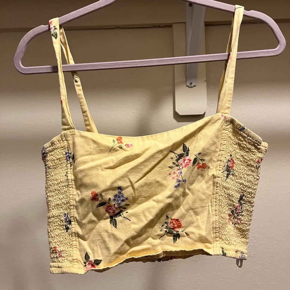 Forever 21 Yellow Smocked Crop Tank Top